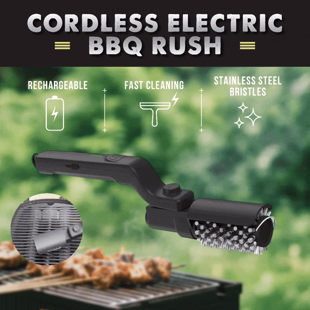 🔥 Electric BBQ Grill Brush – Cordless, Rechargeable, Stainless Steel Bristles with 2 Replacement Heads & Adjustable Angle