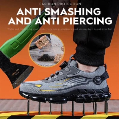 New Men Safety Shoes Rotating Button Anti-smash Anti-puncture Work Shoes Flats - Picture 5 of 30