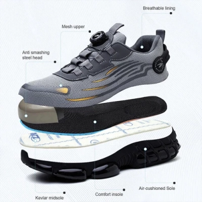 New Men Safety Shoes Rotating Button Anti-smash Anti-puncture Work Shoes Flats - Picture 4 of 30