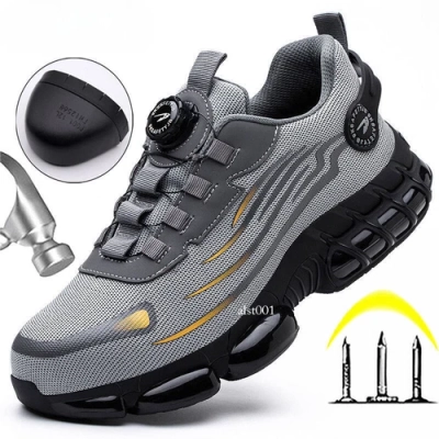 New Men Safety Shoes Rotating Button Anti-smash Anti-puncture Work Shoes Flats - Picture 1 of 30